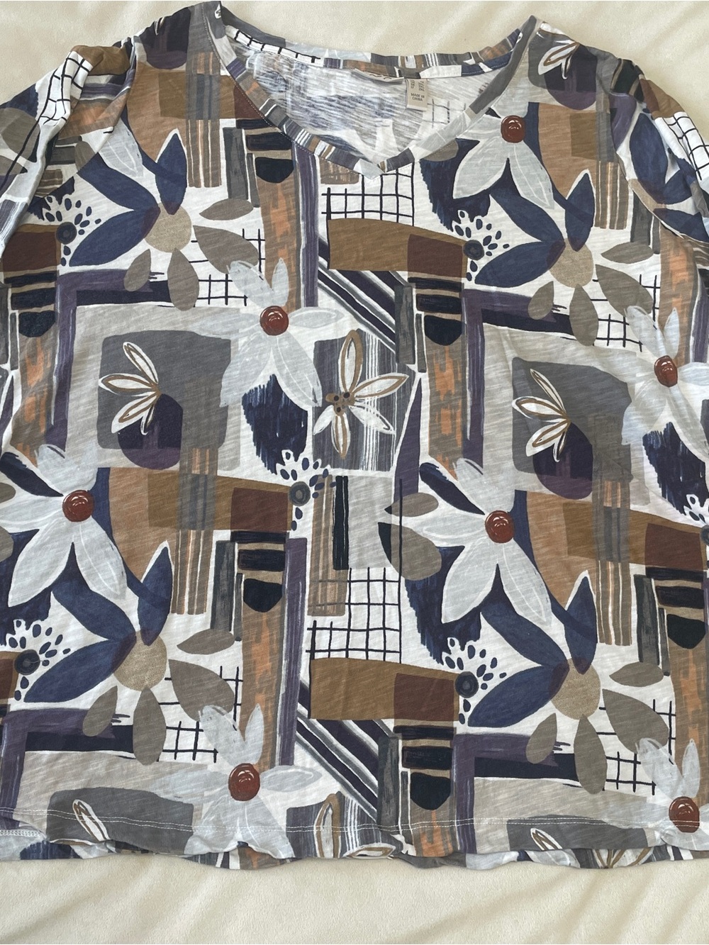LOGO Women's Floral Geometric Tunic Top - Navy & Brown